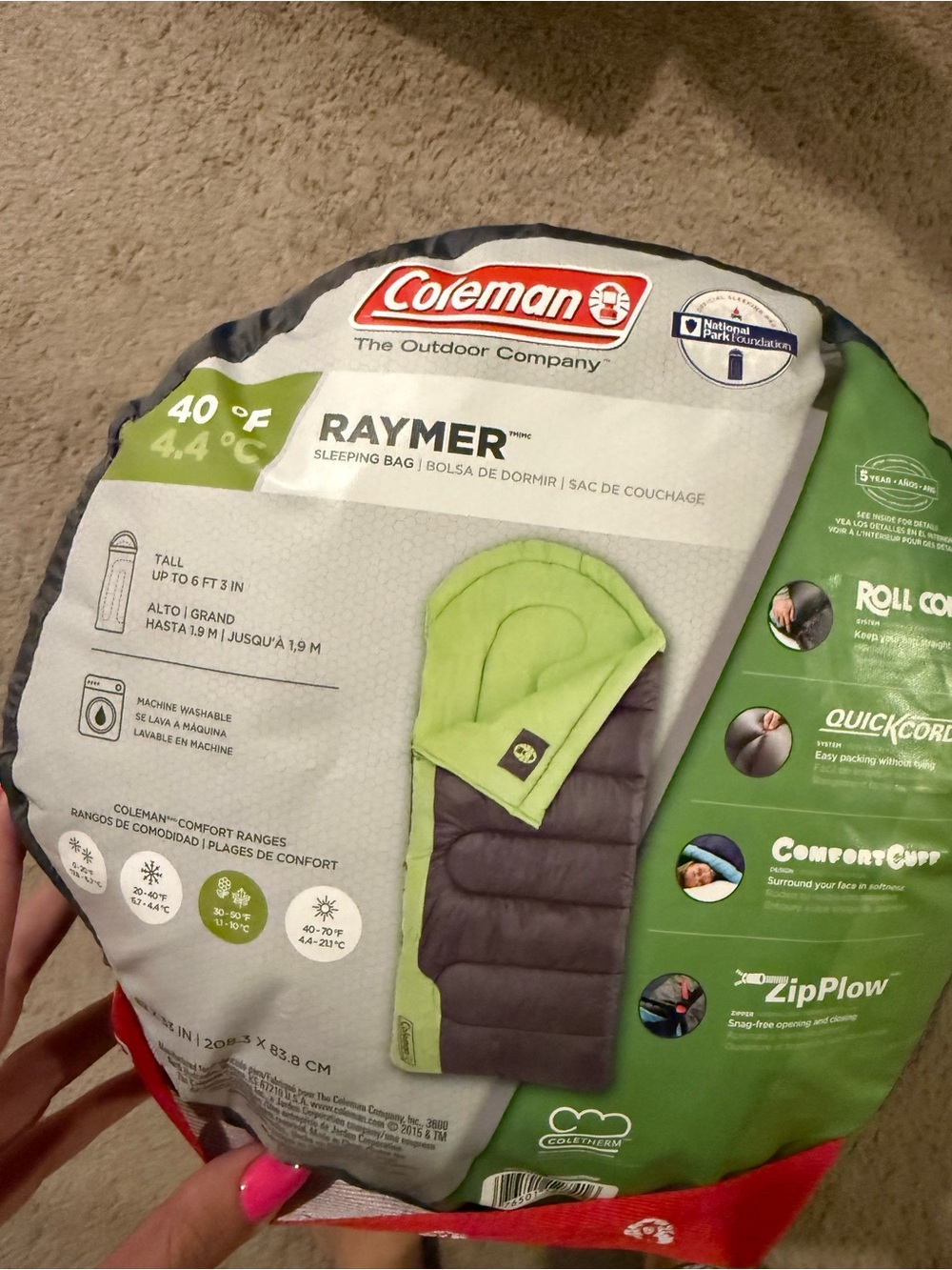 Coleman Raymer Sleeping Bag in Lime Green and Charcoal